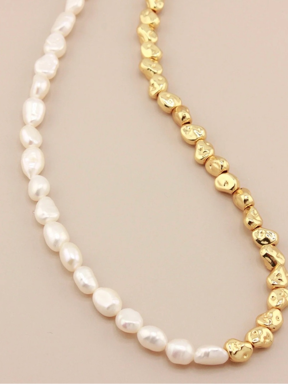 🔘Baroque Pearl and Gold Bead Necklace - Mini Baroque Half Gold & Pearl